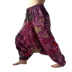 Szarawary alladynki ciepłe fioletowe spodnie joga Indie