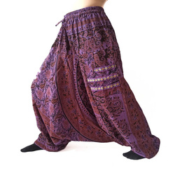 Szarawary spodnie cienkie alladynki joga fioletowe Indie