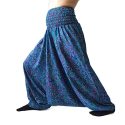 Szarawary spodnie cienkie alladynki spodnie joga niebieskie wzory Indie