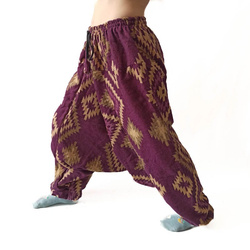 Szarawary spodnie ciepłe aztek (śliwkowe, alladynki, Indie)