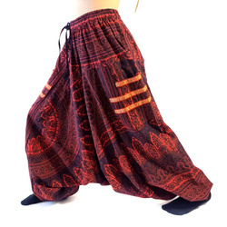 Szarawary spodnie, czerwono-czarne, przewiewne (alladynki, do jogi)