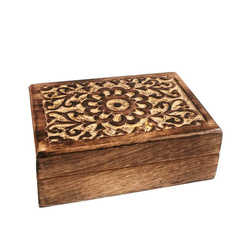Szkatułka drewniana pudełko na drobiazgi rzeźbiona kwiat Indie
