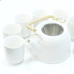Zestaw do herbaty ceramiczny, biały (czajniczek + 6 kubeczków), Chiny
