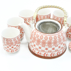 Zestaw do herbaty ceramiczny, bursztynowy (czajniczek + 6 kubeczków), Chiny
