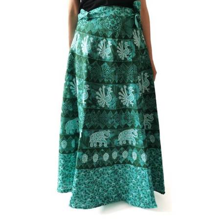  Długa spódnica kopertowa wiązana turkusowa (bawełna Indie)