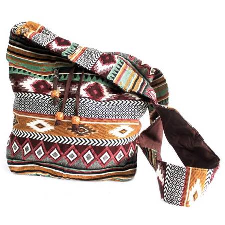  Duża torba na ramię żakardowa czekoladowa z azteckim wzorem