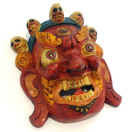  Maska drewniana mahakala (czerwona, 21 cm, Tybet)