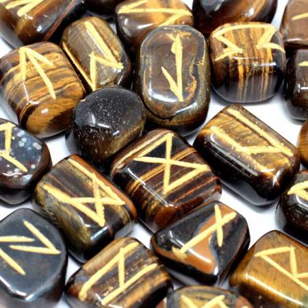 Alfabet runiczny Tygrysie Oko 25 kamieni runy