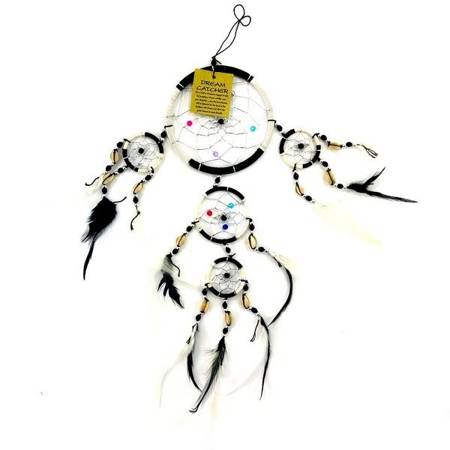 Biało - czarny łapacz snów (pióra, muszelki) 11,50 cm 
