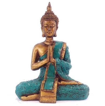 Budda figurka turkusowy 20cm (medytacja, dekoracja do pokoju, do ogrodu, Indonezja)