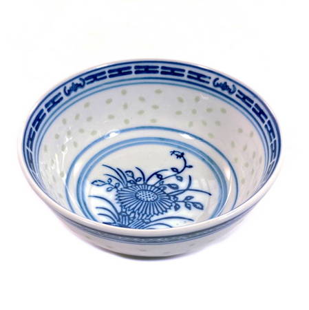 Chińska miseczka z ryżowej porcelany kwiat 400 ml (biało - niebieska) 