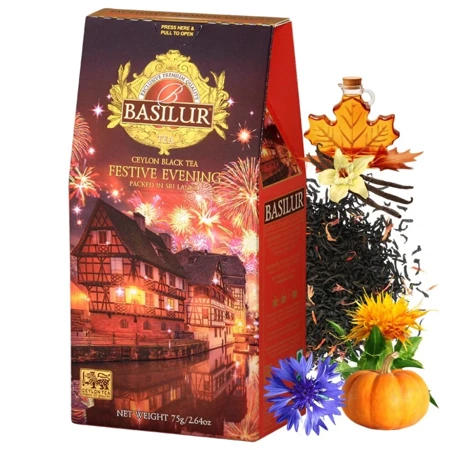 Czarna herbata liściasta z chabrem, krokoszem, wanilią Festive Evening Basilur 75g