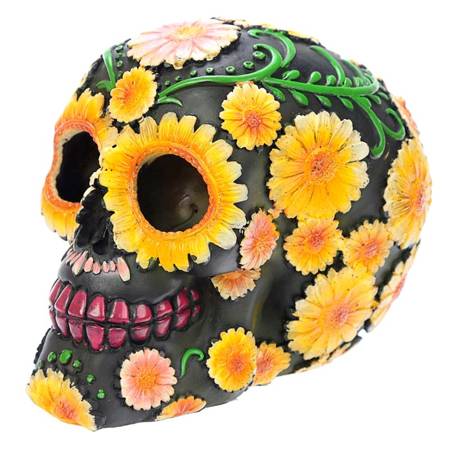 Czaszka Día de Muertos, święto zmarłych, figurka (ozdoba meksykańska, żółta)