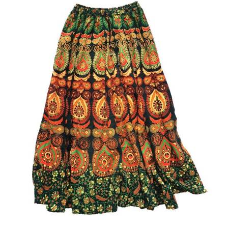Długa spódnica na gumce granatowa mandala (bawełna Indie)