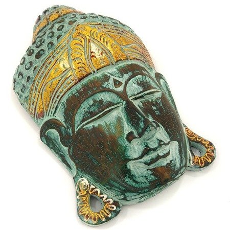Drewniana maska Budda zielono-złoty (Indonezja) 30 cm