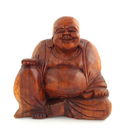 Figura Budda, drewno brąz 17cm (szczęsliwy, pekong)
