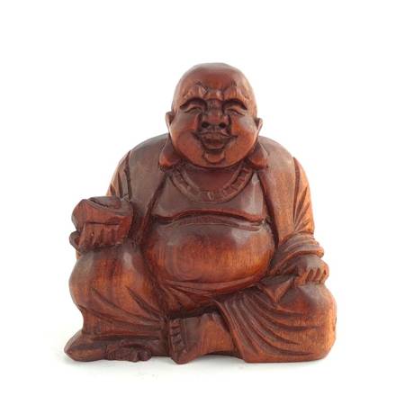 Figura Budda, drewno brąz 9cm (szczęsliwy, pekong)