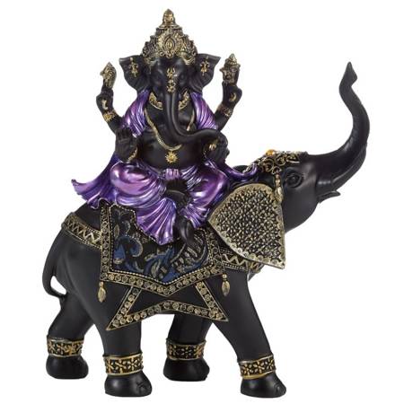 Figura Ganesha i słoń, 29,5cm (fioletowo-czarno-złota)