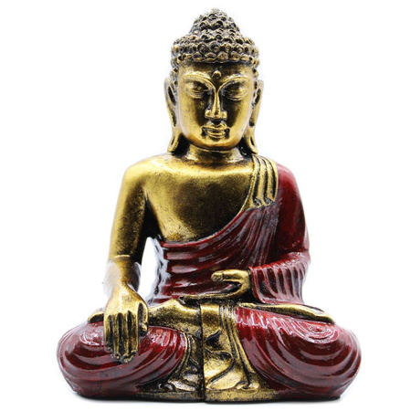 Figurka Budda czerwona, złota (rękodzieło, żywica, Bali)