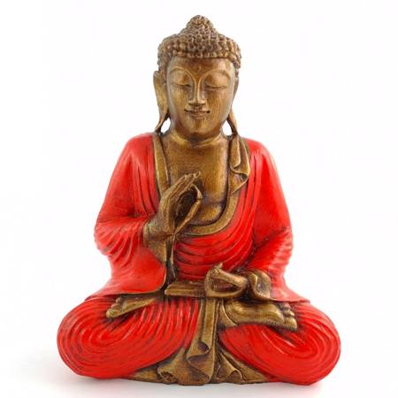 Figurka Budda medytujący, Buddha czerwona szata 30cm Indie
