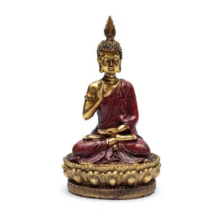 Figurka Budda na tronie (ozdoba, mudra Abhaya, orient)