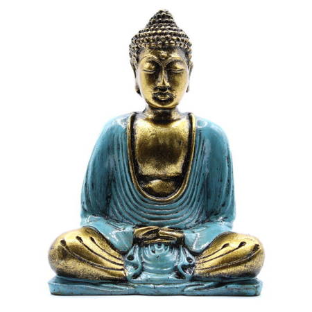 Figurka Budda zielononiebieska złota (rękodzieło, żywica, Bali)