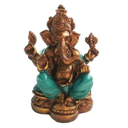 Figurka Ganesha złoto-turkusowa (Ganesh, dekoracja) 17 cm 