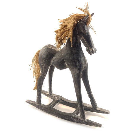 Figurka Koń na biegunach, popielaty, drewniana (dekoracja)
