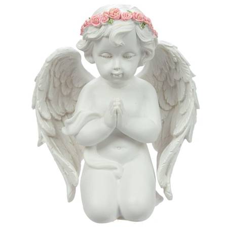 Figurka klęczący aniołek, róże, 13cm