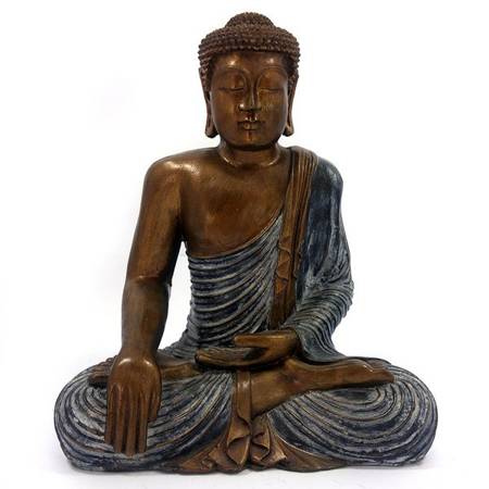 Figurka medytujący Budda Buddha grafitowa szata 40cm Indonezja Varada mudra