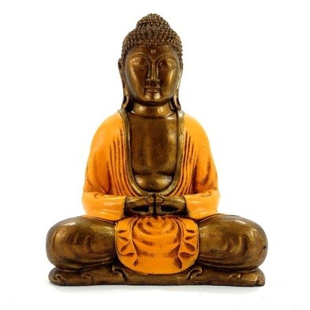 Figurka medytujący Budda Buddha pomarańczowa szata 31cm Indie