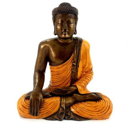 Figurka medytujący Budda Buddha pomarańczowa szata 40cm Indie