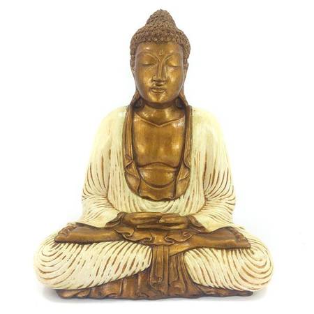 Figurka medytujący Budda Buddha pomarańczowa szata 40cm Indie