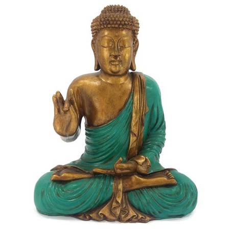 Figurka medytujący Budda Buddha zielona szata 40cm Indie