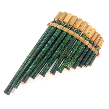 Fletnia Pana 12 zielona, instrument (rękodzieło, Indonezja)