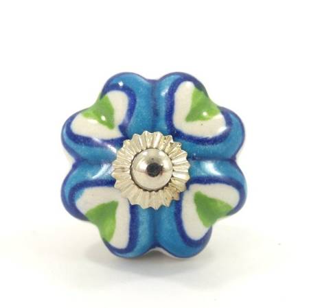 Gałka ceramiczna niebieski kwiat, uchwyt meblowy (Indie, Rękodzieło)