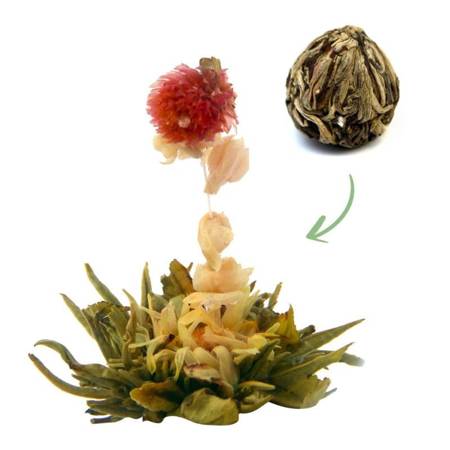Herbata kwitnąca z kwiatem nagietka i pełnika europejskiego, zielona herbata Three Flowers