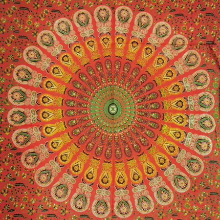 Indyjska makatka (czerwona, tkanina ścienna, obrus, mandala, 115x75cm)