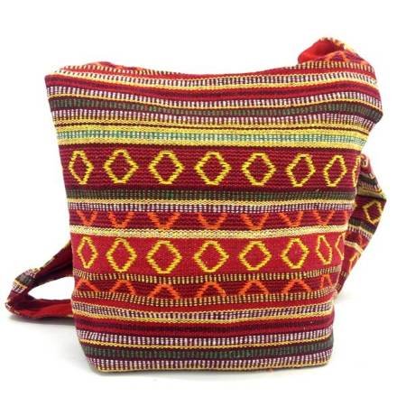 Indyjska torebka mała worek na ramię czerwona (wzorki, bawełna, Indie)