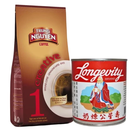 Kawa wietnamska mielona Trung Nguyen Creative 1, mleko skondensowane zestaw