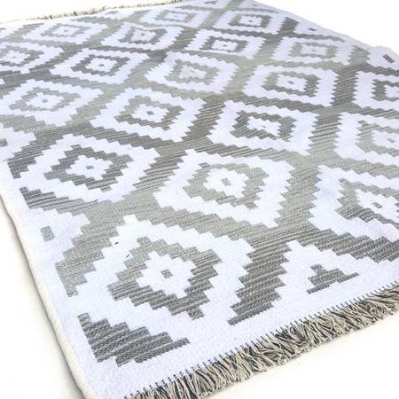 Kilim anatolijski dywan biało-szary geometryczne wzory 180 x 125 cm