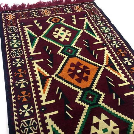 Kilim anatolijski dywan chodnik turecki jednostronny bordowo pomarańczowy geometryczne wzory 150x80