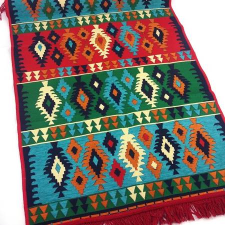 Kilim anatolijski dywan chodnik turecki jednostronny turkusowo czerwony geometryczne wzory 150x80