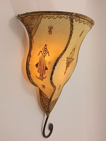 Kinkiet marokański skórzany, beżowy (lampa, Maroko, skóra) 06