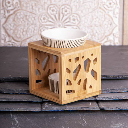 Kominek zapachowy z bambusa z ceramiczną podstawką