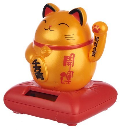 Kot Maneki Neko machający łapką, 9,5cm (solarny, złoty, figurka)