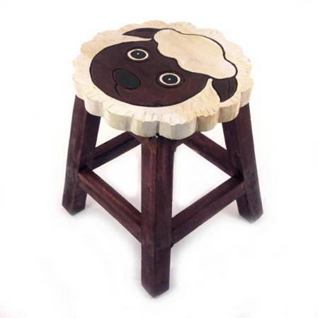 Krzesełko, taboret owieczka, brązowo-biały 20cm