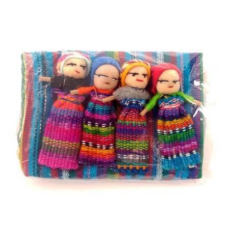 Laleczki worry dolls, zestaw 4szt (błękit, Gwatemala, 6cm)