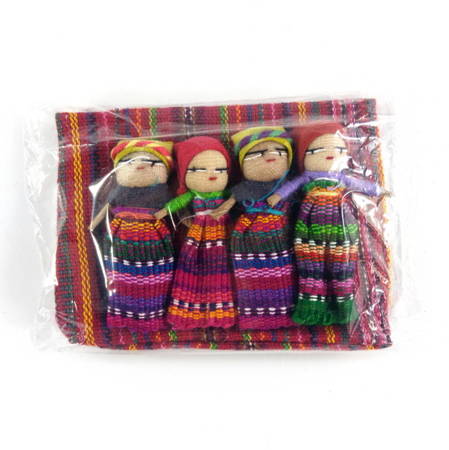 Laleczki worry dolls, zestaw 4szt (czerwony, Gwatemala, 6cm)