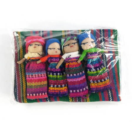 Laleczki worry dolls, zestaw 4szt (zielony, Gwatemala, 6cm)